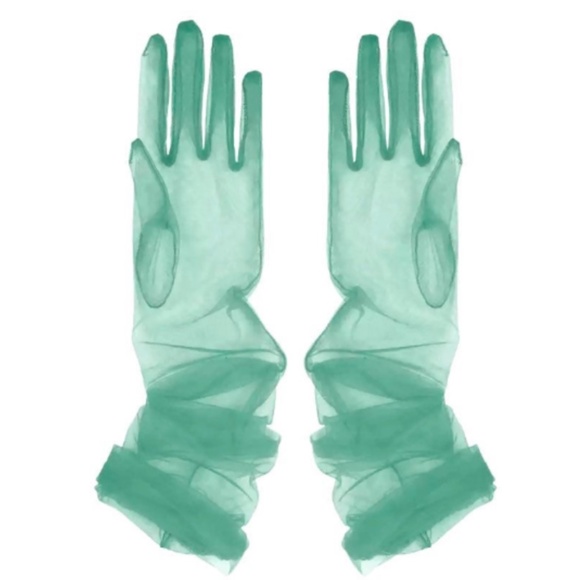 New! Forest Green Tulle Sheer Elbow Gloves - Picture 1 of 11